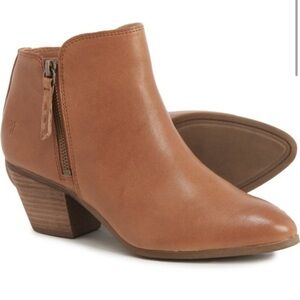 Frye Judith Black Leather Zip Ankle Boots with Medium Low Heel